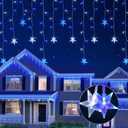 Icicle Lights Outdoor, 16.5FT 200 LED Curtain Fairy Lights with 40 Drops, 8 Modes & Timer. Ideal for Weddings, Parties, Christmas. Blue & White
