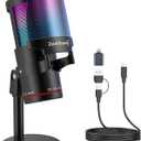 ZealSound Gaming USB Microphone,Noise Cancellation Condenser mic with RGB Light,Touch Mute,Gain,Monitoring for Streaming, Podcast, Twitch, YouTube, Discord, iPhone, iPad,PC,Computer,PS4,PS5,Mac