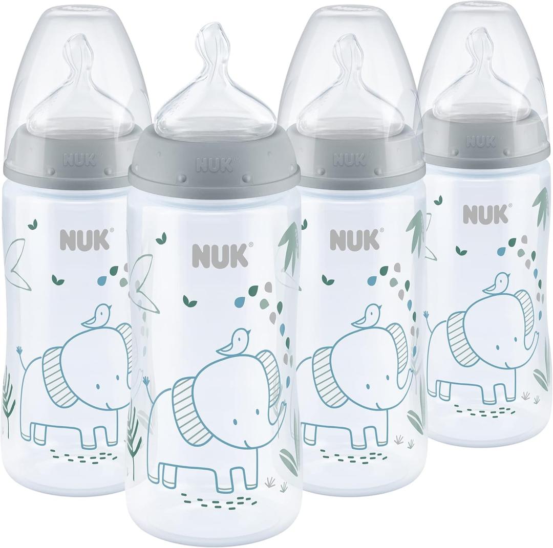 NUK Smooth Flow Anti Colic Baby Bottle, 10 oz, 4 Pack, Elephant
