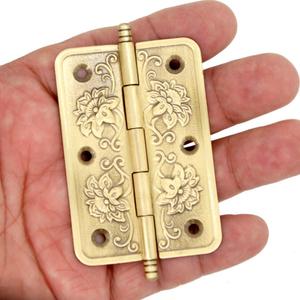 6 PCs Embossed Brass Hinges - Decorative Flap Hinges with Flower Patterns for Wooden Chest Trunk Cabinet Cupboard, Plate Length 2.6" (65 mm)