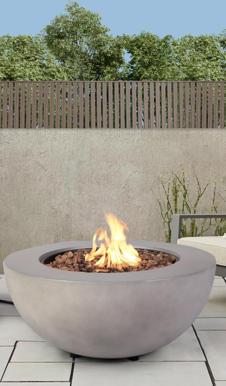  Outdoor 31.5-inch 50,000 BTU CSA Certification Bowl Concrete Firepit SUS201 Round Burner (31.5 x 14.5 in, Gray 31.5")