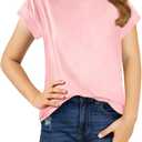 2 x Haloumoning Girls Summer Cap Sleeve Shirts Kids Casual Cute Crewneck Tunic Tops Tees 5-14 Years (Pink)