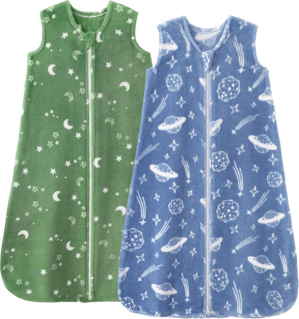 Unnivoll Fleece Baby Sleep Sack 0-6 Months 2.0 Tog Baby Wearable Blanket with 2-Way Zipper Warm Sleeping Sack for Infant Newborn - Small Blue Green Planet