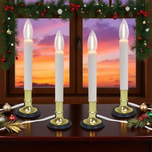 Electric Window Candles with Timer Plug-in, 4Pack Flameless LED Christmas Candles for Windows Sill, Holiday Decorative Indoor Lights, Warm White