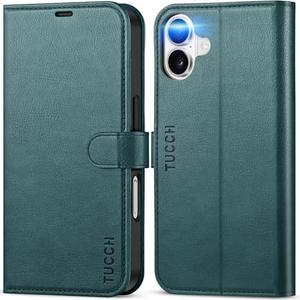 TUCCH Wallet Case for iPhone 16, Magnetic PU Leather Kickstand Flip Cover with 4 Card Slot Shockproof TPU Interior Shell, [RFID Blocking] Folio Case Compatible with iPhone 16 5G 2024, Teal Blue