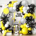 Black White Yellow Balloon Arch Kit,Balloons Garland Kit with Black White Checkered Star Balloons for Boys 1st Birthday Party Decorations