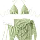 GORGLITTER Women's 3 Piece Swimsuits Halter Triangle String Bikini Set with Beach Skirt Swimwear Set XL