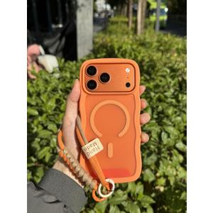 for iPhone 17 Pro Case Cute Wavy Matte Orange |Compatible with MagSafe,Color-Matched Lanyard,Military Grade Shockproof,Slim & Durable,Travel-Ready & Stylish