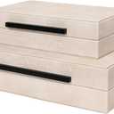 Large Decorative Storage Box with Lid - Modern Ivory Shagreen Leather Jewelry Organizer Box, Stackable Home Decor Box for Bedroom, Bathroom & Office (Pack of 2)