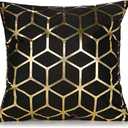 DEZENE 24x24 Inch Gold Velvet Throw Pillow Covers: Square Decorative Pillow Cases for Bedroom Sofa Couch Living Room, Black