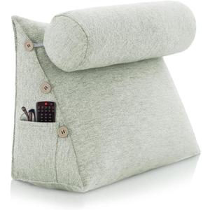 Bed Wedge Reading Pillow, Adjustable Reading Throw Cushion Triangular Pillow Wedge Couch Pillow for Lumbar Neck Back Support Pillow with Removable Linen Cover (60CM)