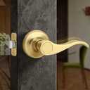 Moquin Brushed Gold Wave Design Passage Door Lever Without Keys and Lock, Reversible Door Handle for Right/Left Side Closet/Hallway Door Lock in Satin Brass Finish (1 Pack)