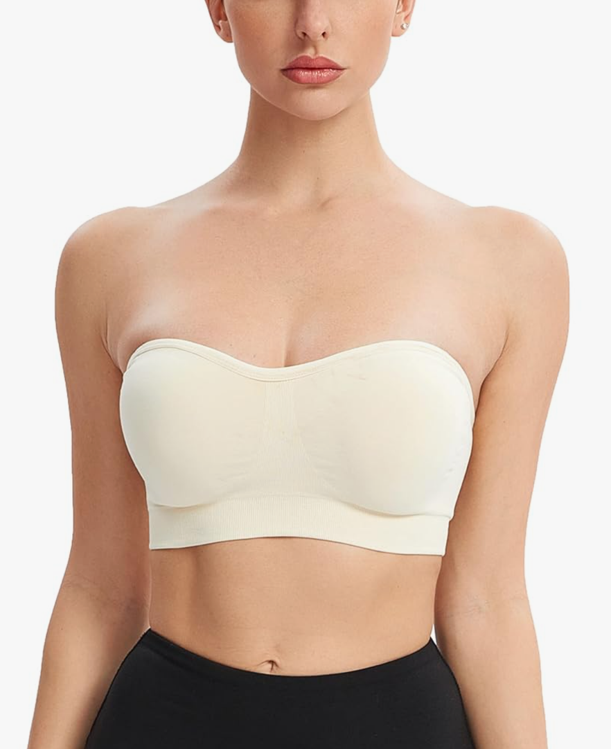 Gnowann Strapless Bras for Women Non-Slip Silicone Bandeau Bralette Seamless Wireless Strapless Bra Padded Tube Top, Size XL