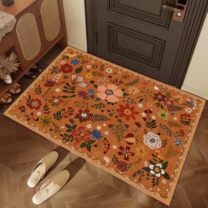 Washable Doormat, Floral Rug, Non-Slip Small Rug for Entrance,2'x 3',Orange
