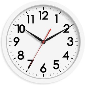 AKCISOT 14 Inch Wall Clock Silent Non Ticking Modern Wall Clocks Battery Operated, Analog Classic Clock Decorative for Bedroom, Kitchen, Home Office, Bathroom, School, Living Room (White)