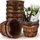 Marsui 10 Pcs 5.9 x 7.5'' Round Wooden Baskets Easter Portable Wood Fruit Buckets with Handles Garden Harvest Basket Fruits Vegetables Storage Container Party Supplies(Dark Brown)
