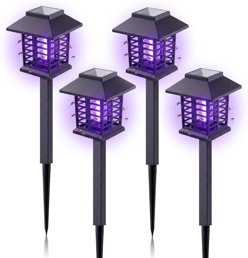 2026 Solar Bug Zapper Outdoor Waterproof Mosquito Repellent Outdoor Patio Mosquito Trap & Killer for Backyard, Garden, Farm, Solar Powered Fly Zapper for Small Flying Insect, Gnats, Flies, Moths(4)