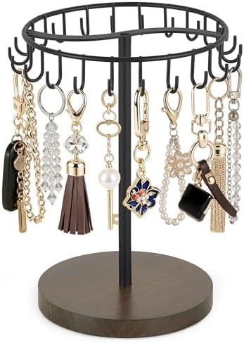 Dahey Keychain Display Stand for Vendor, Metal Bracelet Holder Organizer Hand Sanitizer Keychain Display with 22 Hooks Storage Keychains Bracelet for Study Desk Entryway Decor, Black