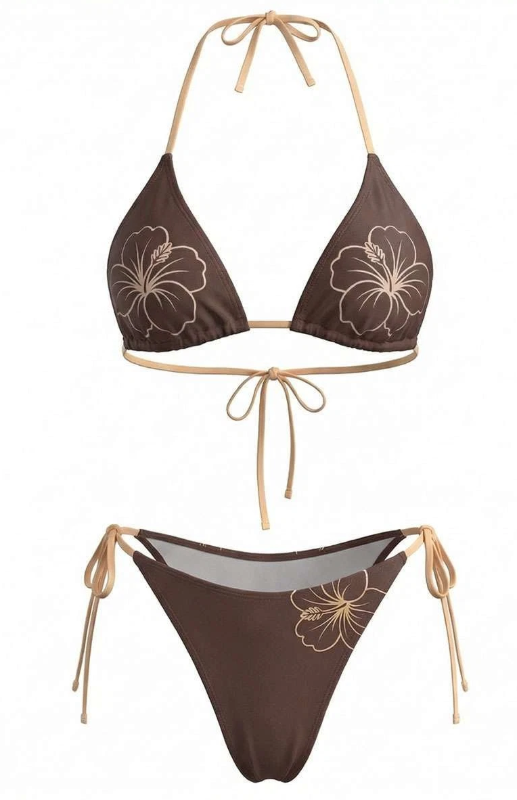BEAUDRM Women's Two Piece Y2K Floral Bikini Sets High Cut String Thong Bikini Triangle Halter Cheeky Bathing Suit Swimsuit L