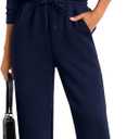 PRETTYGARDEN Long Sleeve Jumpsuits for Women Casual 2026 Fall Fashion Zip Up Pant Rompers One Piece Sweatsuits Travel Outfits (Medium, Navy Blue)