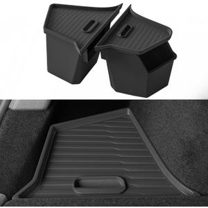 2025 2026 Model Y Juniper Rear Trunk Storage Bins with Lids 2PCS Rear Trunk Storage Box for Refresh Model Y TPE Waterproof Trunk Organizer for Model Y Juniper Interior Accessories