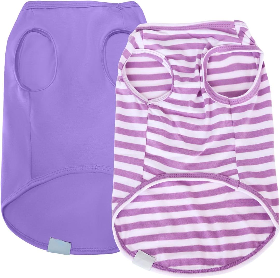 Dog Shirts for Small Dogs Boy Girl 2 Pack Stretchy Lightweight Spring Calm Puppy Clothes Breathable Tshirts for Medium Dogs Purple Size S for Easter,S- Chest 15"