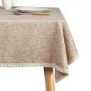 GLORY SEASON Linen Rustic Burlap Washable Tablecloth, Solid Heavy Weight Tan 55 x 70 Rectangle Overlay Lace Edge Table Cover for Kitchen Dinning Decoration