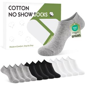 No Show Socks Women Men Non Slip Invisible Liners for Flats Breathable Cotton Low Cut Ankle Socks 6 Pairs Gift Box