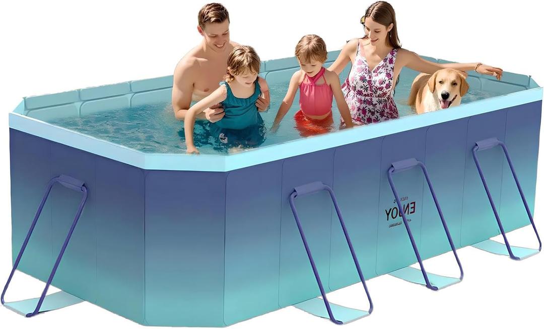 Foldable Swimming Pool, Rectangular Above Ground Swimming Pool for Outdoor Family Square Pool with Drain Plug and Drain Hole, Easy to Assemble Pool for Backyard Dog Pools (3m / 118 * 65in)