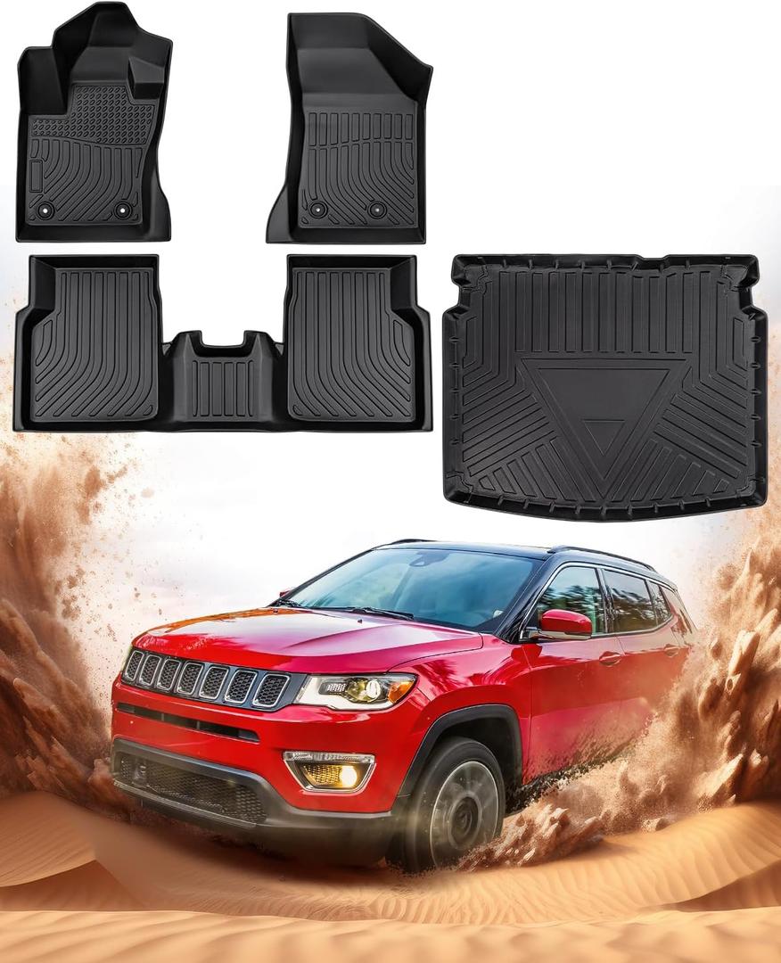 for Jeep Compass Floor Mats & Cargo Liner 2017 2018 2019 2020 2021 2022 2023 2024 2025, All Weather TPE Floor Mats & Trunk Mat for Jeep Compass Car Accessories