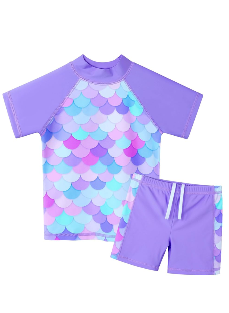 Girls Two Piece Swimsuit Floral UPF 50+ Rash Guard Set Kids Beach Swimwear, 6