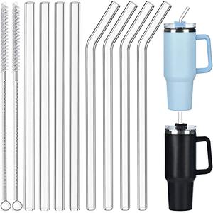 ALINK 8 Pack Replacement Glass Straws for Stanley 40 oz 30 oz Tumbler, 12 in Long Reusable Clear Straws for Stanley Cup Accessories, Half Gallon Jug, Plus 2 Cleaning Brush
