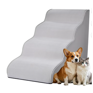 Dog Stairs for Small Dogs 19.7”H,Cowhide-Pattern Flocking Fabric,with Cushioning Support Layer,4-Step Dog Steps for High Bed,Couch,Sofa and Chair,Non-Slip Balanced Pet Ramp Indoor, Gray