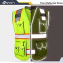 JKSafety 10 Pockets Class 2 Hi-Vis Zipper Front Yellow Safety Vest | Cushioned Collar | High Reflective Tapes with Extended Neon Orange Strips | Meets ANSI/ISEA Standards (X-Large, 89-Yellow)