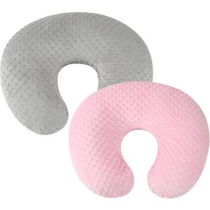 Minky Nursing Pillow Cover Set 2 Pack Nursing Pillow Slipcovers, Ultra Soft Compatible with Boppy Pillow, Standard Pillow for Baby Boy Girl Grey and Pink