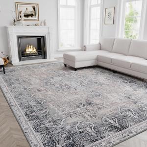 H.VERSAILTEX Retro Chic Rug Area Rug Timeless for Living Room Bedroom, Non Slip Perfect Blend of Vintage, Mid-Century, and Farmhouse Styles Washable Rugs 9x12 Feet - Black Medallion