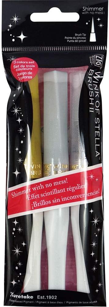 Kuretake ZIG Wink of Stella Brush II, Christmas Sparkle Glitter pen (Gold, Silver, Clear), Shimmer and Sparkle pens, for Card Making, Craft, Made in Japan