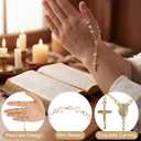 Liliaafar 36 Pcs Baptism Favors Set, 12 Resin Cross Fridge Magnets with Bow Tied Cards, 12 Acrylic Baptism Rosary Beads with Bags for Baby Shower Guests First Communion Gifts Kitchen Decor(Gold)