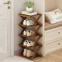 Narrow Shoe Rack-Free Standing Shoe Racks-Bamboo Shoe Storage Organiser Vertical Foldable Shoes Shelf for Entryway,Closet,Hallway,Bedroom (Tawny, 5 Layer)