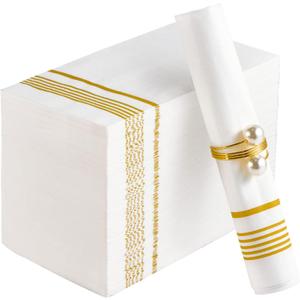 100 Pack Paper Napkins Guest Towels Disposable Premium Quality 3-ply Dinner Napkins Disposable Soft, Absorbent, Party Napkins Wedding Napkins for Kitchen, Parties, Dinners or Events (Gold)