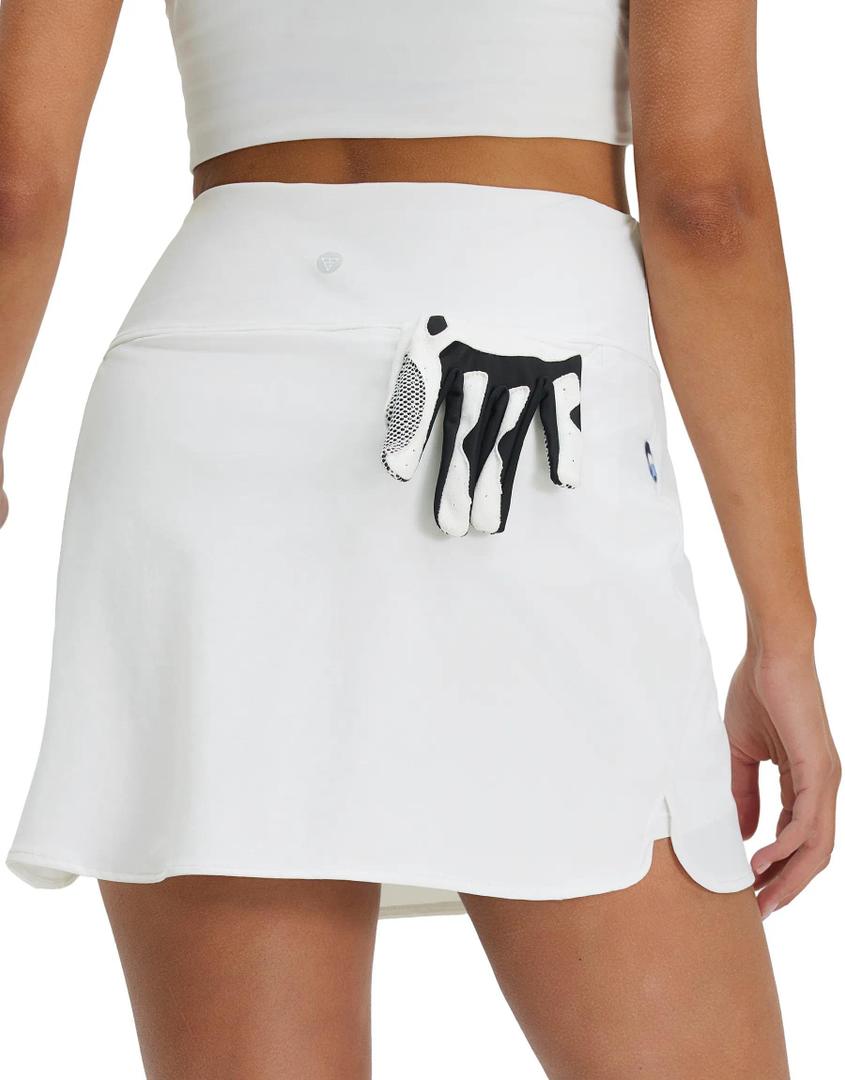 M MAELREG Tennis Skirts for Women Stretchy Mini Lined Shorts Dressy Casual Skort High Waisted Tummy Control Golf Skirts White (XL)