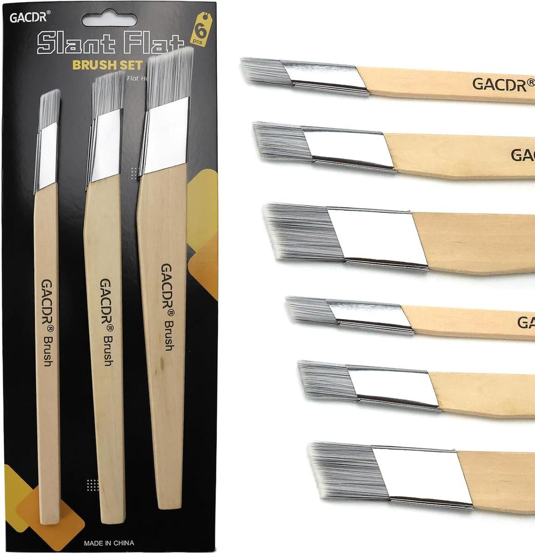 Slant Lining Fitch Paint Brushes,Pack Of 6 Cutting In Paint Brush Angled for Fast Accurate Detail & Control Hobby & Craft 2 Each of 0.5", 0.75", and 1"