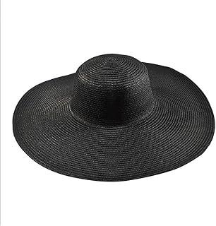 Women Wide Brim Straw Hat Travel Foldable Cap Sun Hat Summer Beach Sun Hat Holiday Swim Garden Straw Hat (Black)