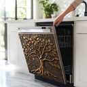 Copper Tree of Life Dishwasher Magnet Cover Kitchen Decorative, 3D Relief Tree of Life Magnet Refrigerator Panel Decal, Dishwasher Sticker Easy to Trim - 23" x 26" Magnetic