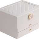 GUOER Jewelry Box for Women Girl Wife 3 Layers Large PU Leather Jewelry Organizer Storage Case with Two drawers Display for Earrings Bracelets Rings Watches (White)