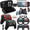 Accessories Bundle for Nintendo Switch 2 2025 20-in-1: 2 Wireless Pro Controllers, Carrying Case, Screen Protectors, Dockable Protective Case, Steering Wheels and Thumb Grips, All-in-1 Starter Kit & Gift Set