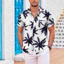 COOFANDY Men's Casual Button Down Shirts Short Sleeve Textured Summer Beach Shirt with Pocket (Blue, L)
