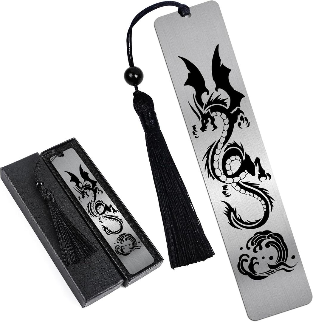 Dragon Bookmark for Men - Dragon Metal Bookmark Gifts for Readers Fantasy Novel Book Accessories with Pendant for Book Lovers Bookworm Teachers Reading Christmas Thanksgiving Birthday Gift