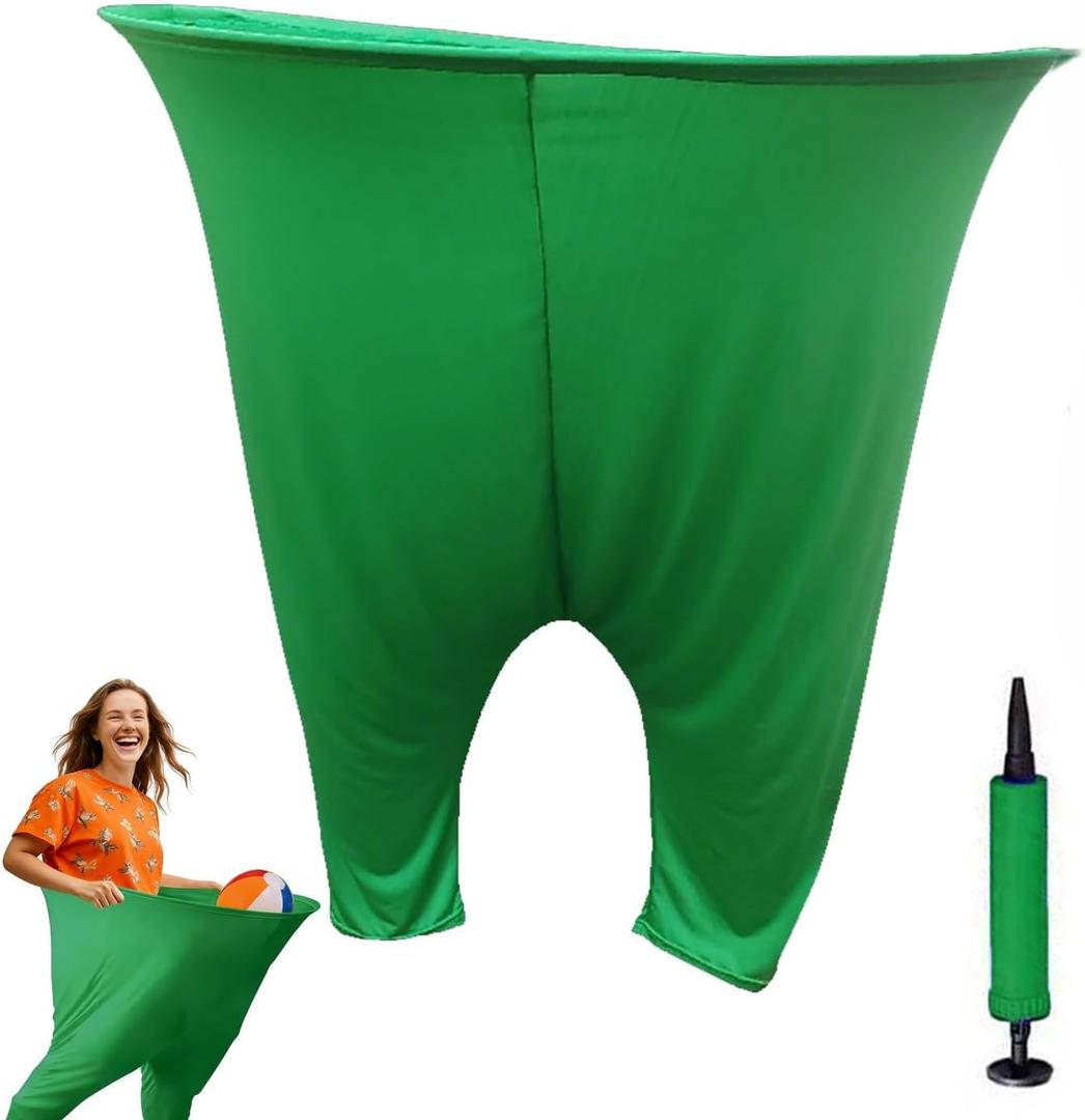 Granny Pants Yard Game Set Giant Outdoor Party Activity for Kids and Adults, Big Pants Ball Catching Set with 4 Balloons and Pump, Funny Lawn Activity, Ring Toss Games (Dark Green)