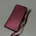 Defencase Compatible with iPhone 12/Pro Case Wallet with RFID Blocking Card Holder for Women Men, PU Leather Magnetic Snap Flip Zipper Strap Wallet Phone Case Fit for iPhone 12 & 12 Pro 6.1", Wine Red